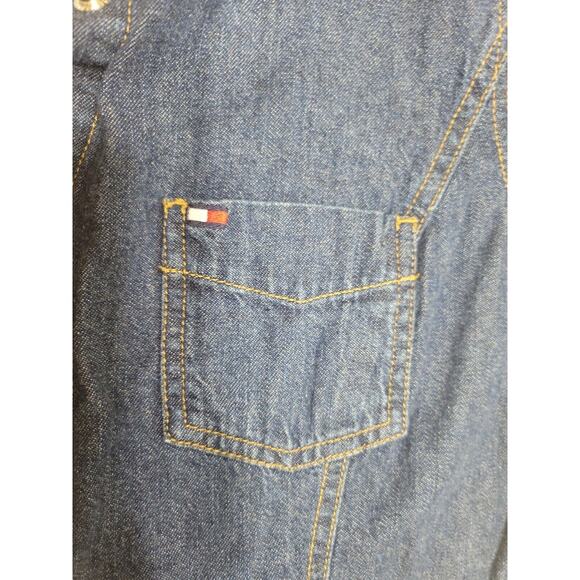Tommy Hilfiger Women Petite Small 4 Dress Blue Jean Pocket Silver Button Up - Picture 4 of 12